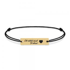 Bratara argint tablita 30 mm si snur negru - personalizata cu text - placat cu aur galben de 24 karate
